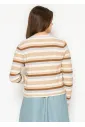 Beige Multi Stripe Textured Knit Cardigan