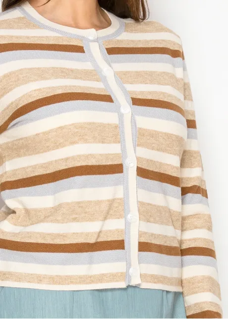 Beige Multi Stripe Textured Knit Cardigan