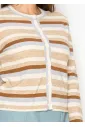 Beige Multi Stripe Textured Knit Cardigan