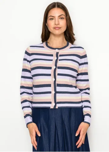 Lavender Stripe Button Front Cardigan