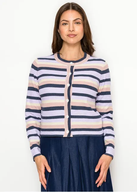 Lavender Stripe Button Front Cardigan
