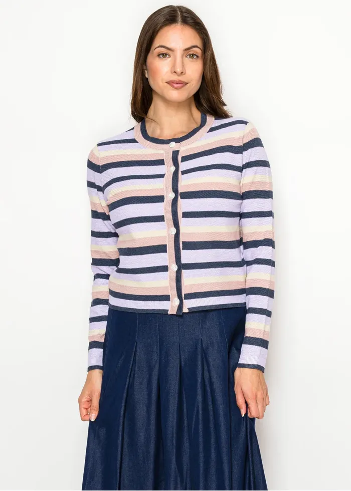 Lavender Stripe Button Front Cardigan