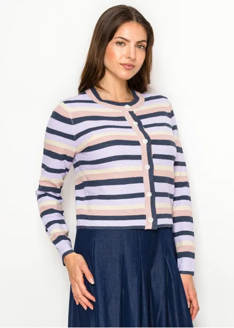 Lavender Stripe Button Front Cardigan