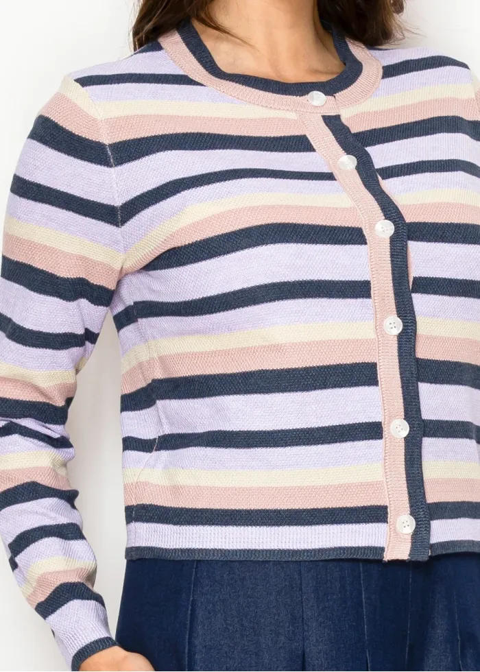 Lavender Stripe Button Front Cardigan