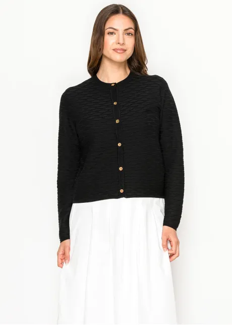Black Textured Cardigan with Gold Buttons