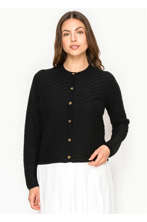 Black Textured Cardigan with Gold Buttons