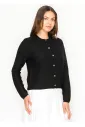 Black Textured Cardigan with Gold Buttons