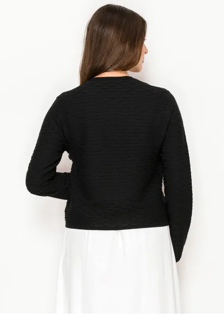 Black Textured Cardigan with Gold Buttons