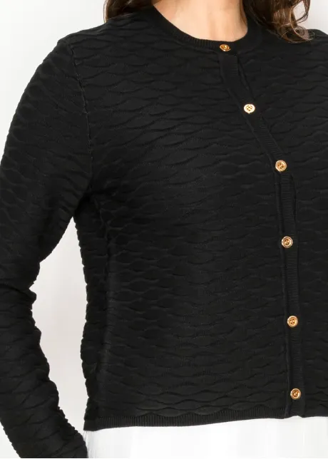 Black Textured Cardigan with Gold Buttons