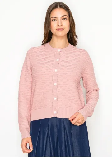 Pink Textured Knit Button Cardigan