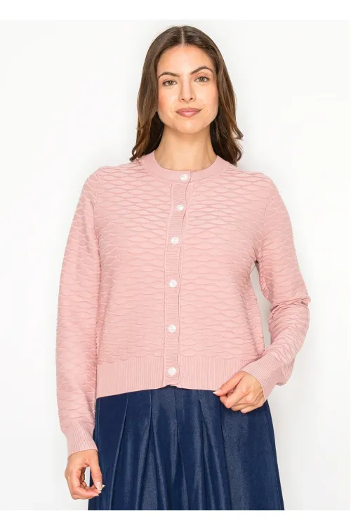 Pink Textured Knit Button Cardigan