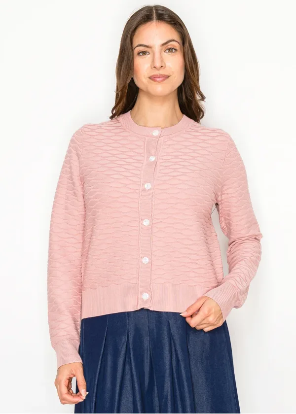 Pink Textured Knit Button Cardigan