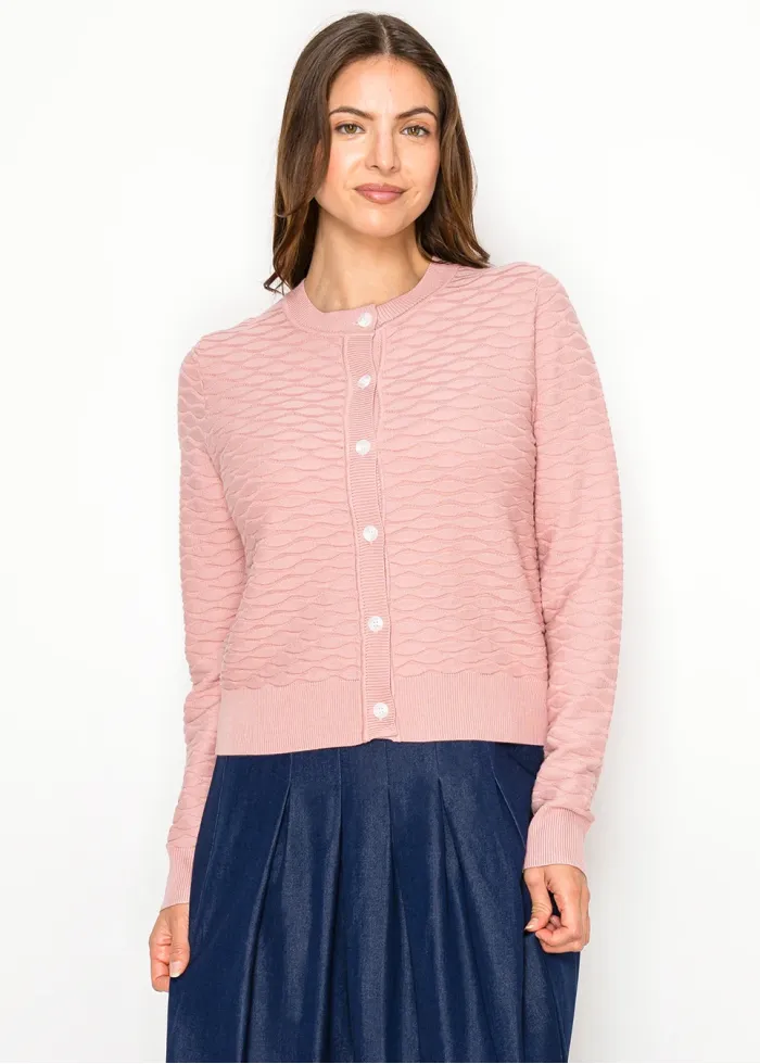 Pink Textured Knit Button Cardigan