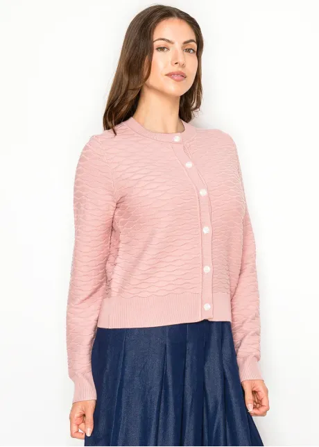 Pink Textured Knit Button Cardigan