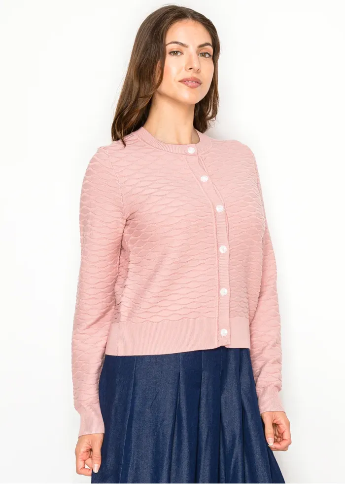 Pink Textured Knit Button Cardigan