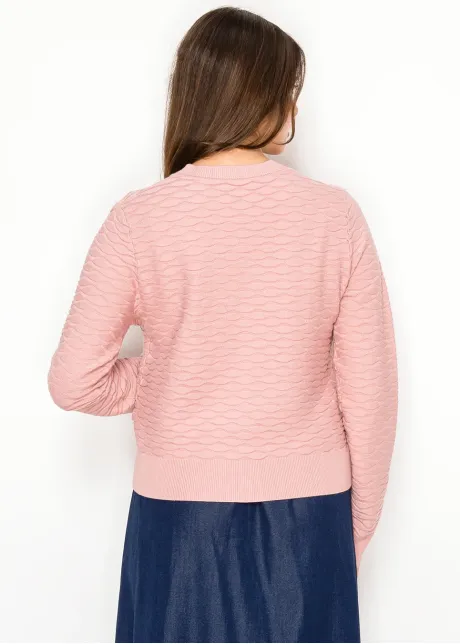Pink Textured Knit Button Cardigan