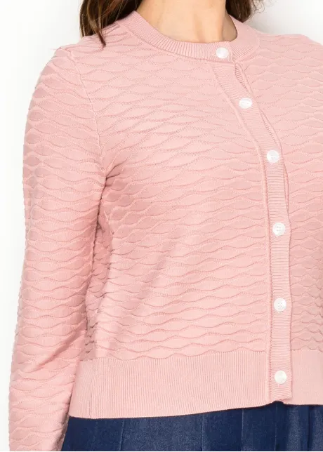 Pink Textured Knit Button Cardigan