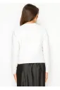 White Textured Knit Cardigan with Gold Button