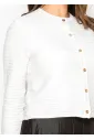 White Textured Knit Cardigan with Gold Button