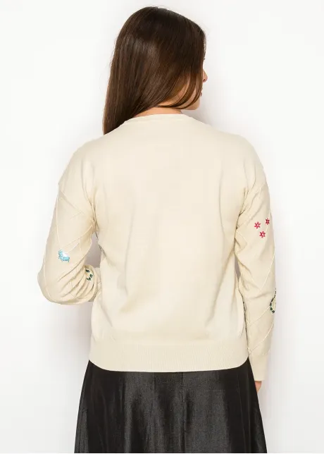 Refined Floral Embroidered Knit in Beige