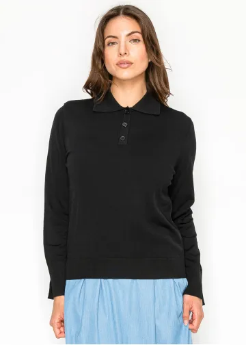 Classic Black Long Sleeve Knit Polo