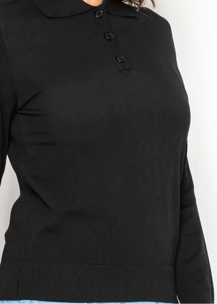 Classic Black Long Sleeve Knit Polo
