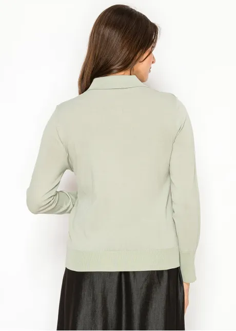 Sage Green Knit Polo Sweater