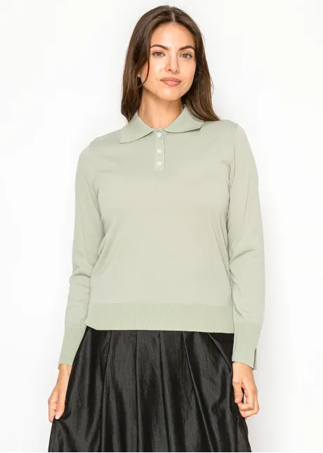 Sage Green Knit Polo Sweater