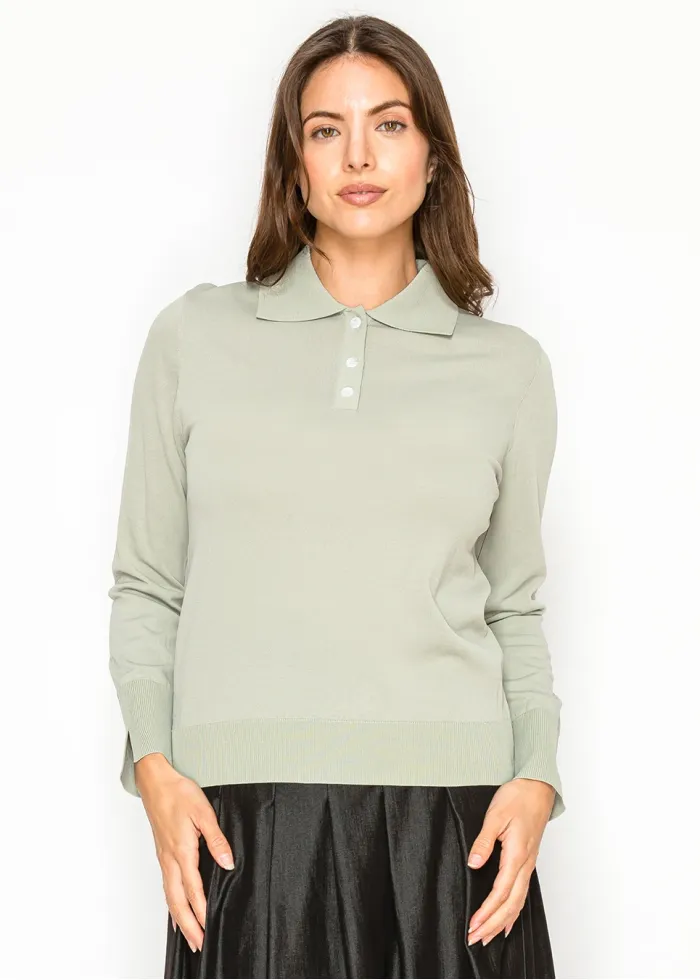 Sage Green Knit Polo Sweater