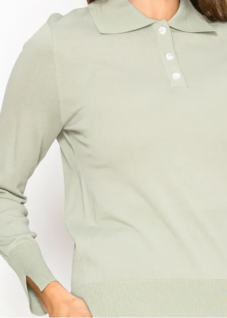 Sage Green Knit Polo Sweater