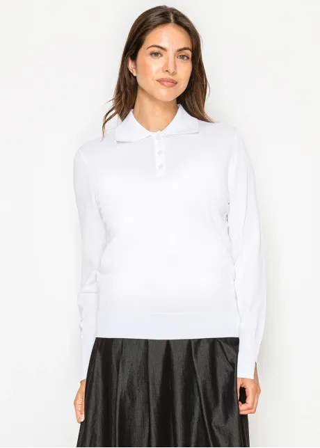 White Knit Polo Sweater