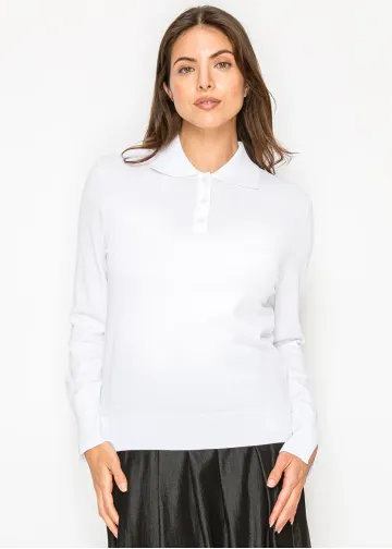 White Knit Polo Sweater