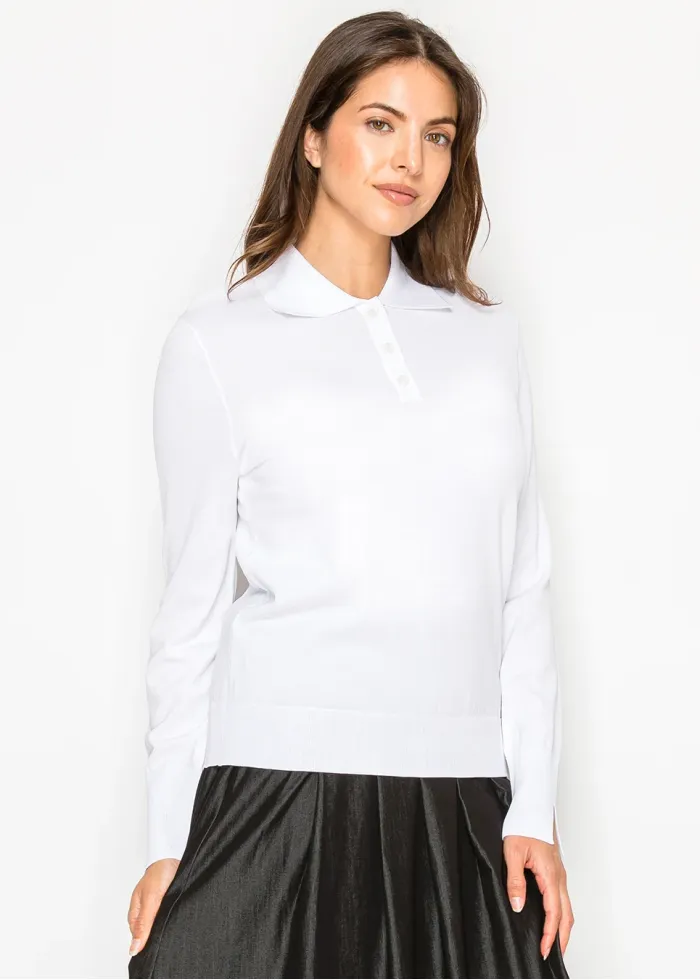 White Knit Polo Sweater