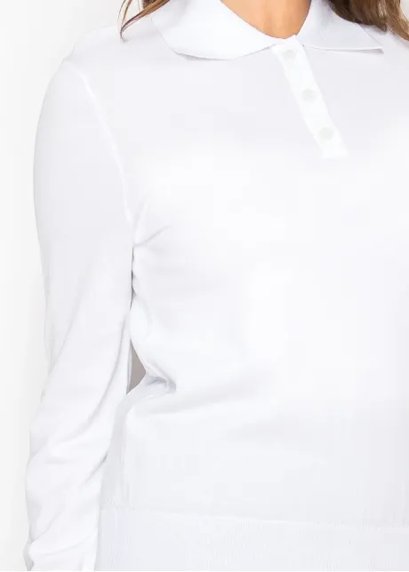 White Knit Polo Sweater