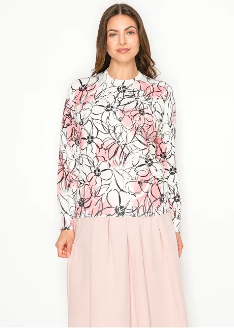 Spring Blush & Black Floral Knit Pullover