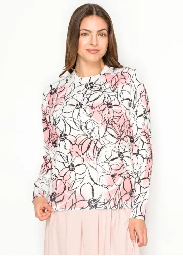 Spring Blush & Black Floral Knit Pullover