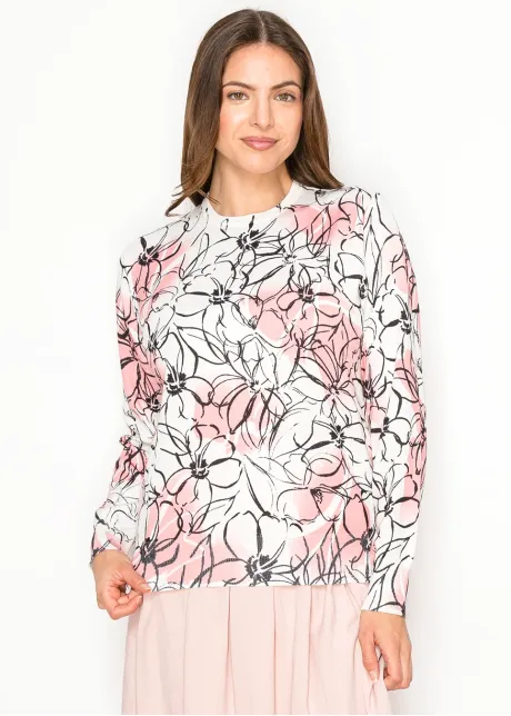 Spring Blush & Black Floral Knit Pullover