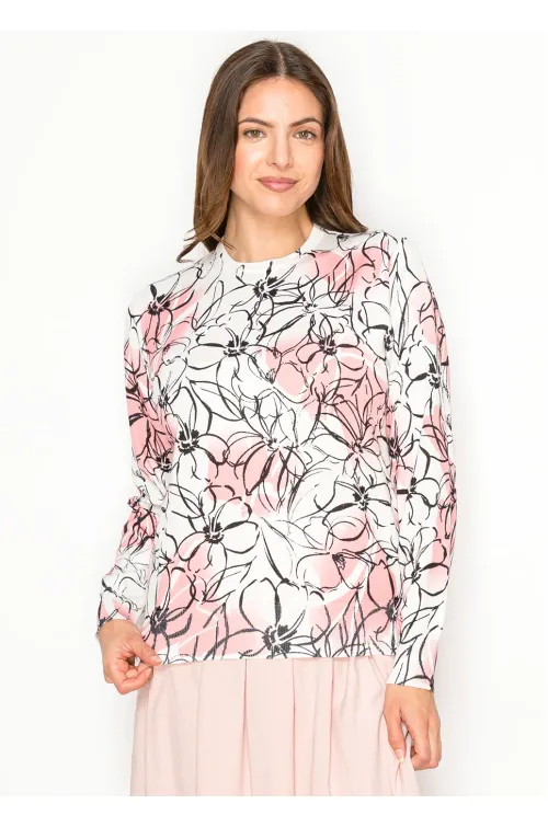 Spring Blush & Black Floral Knit Pullover