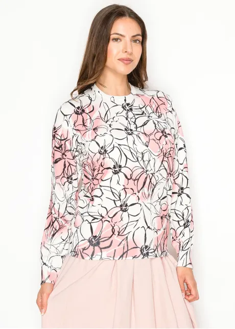 Spring Blush & Black Floral Knit Pullover