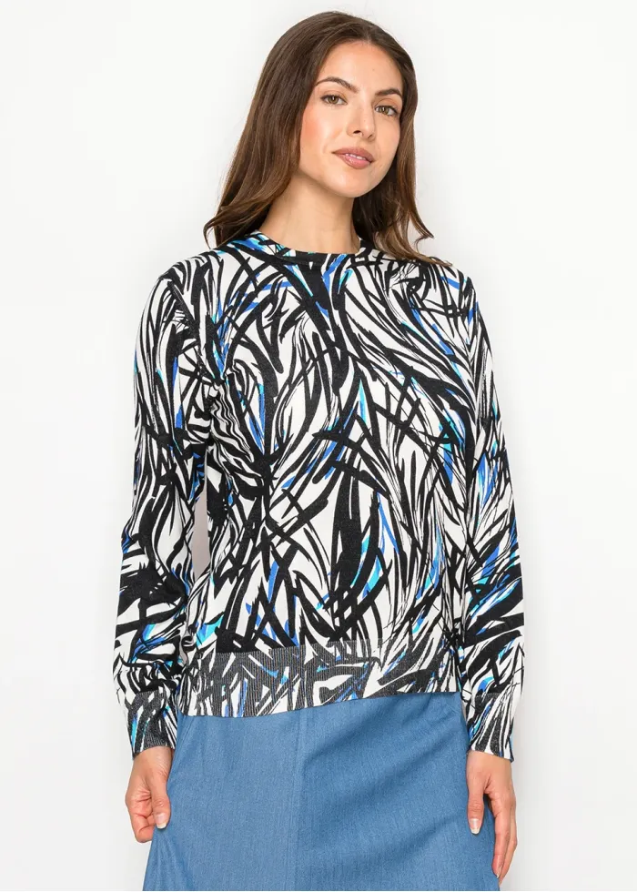 Abstract Black & Blue Knit Pullover