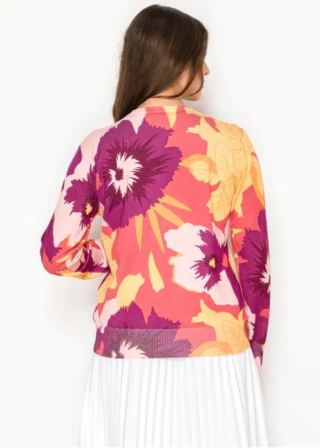 Coral & Burgundy Bold Floral Knit Sweater