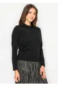 Black Collared Knit Top with Button Detail
