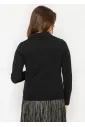 Black Collared Knit Top with Button Detail