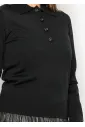 Black Collared Knit Top with Button Detail