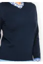 Navy V-Neck Knit Sweater with Contrast Trim