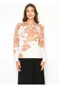 White Sweater with Rust Floral Print