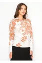 White Sweater with Rust Floral Print