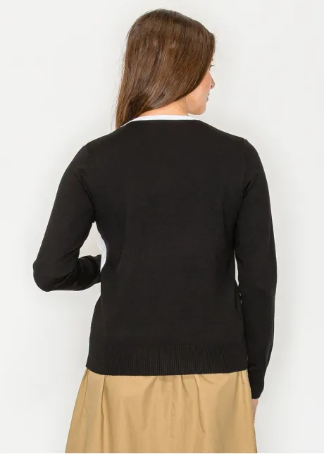 Colorblock knit sweater with graphic front detail