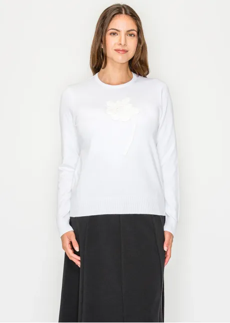 White Flower Detail Everyday Sweater