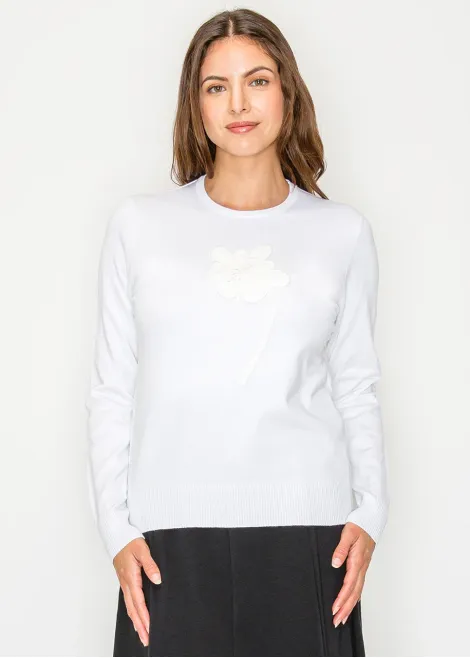 White Flower Detail Everyday Sweater